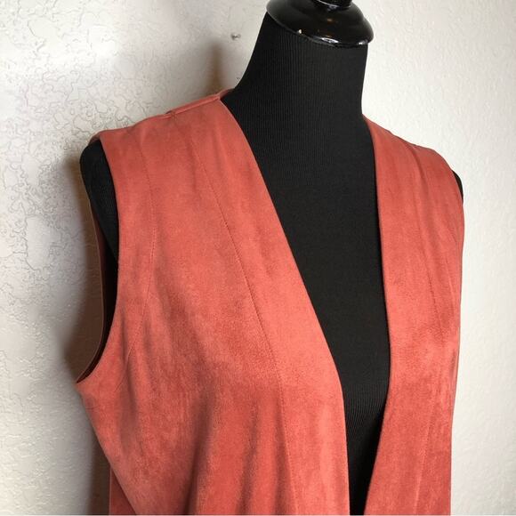 Soft Surroundings dusty rose pink faux suede open front vest Petite Medium PM - Picture 2 of 13